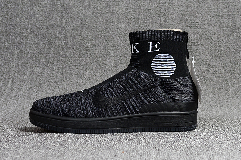 Nike Air Force 1 Mid Knit Zip Carbon Black Shoes - Click Image to Close